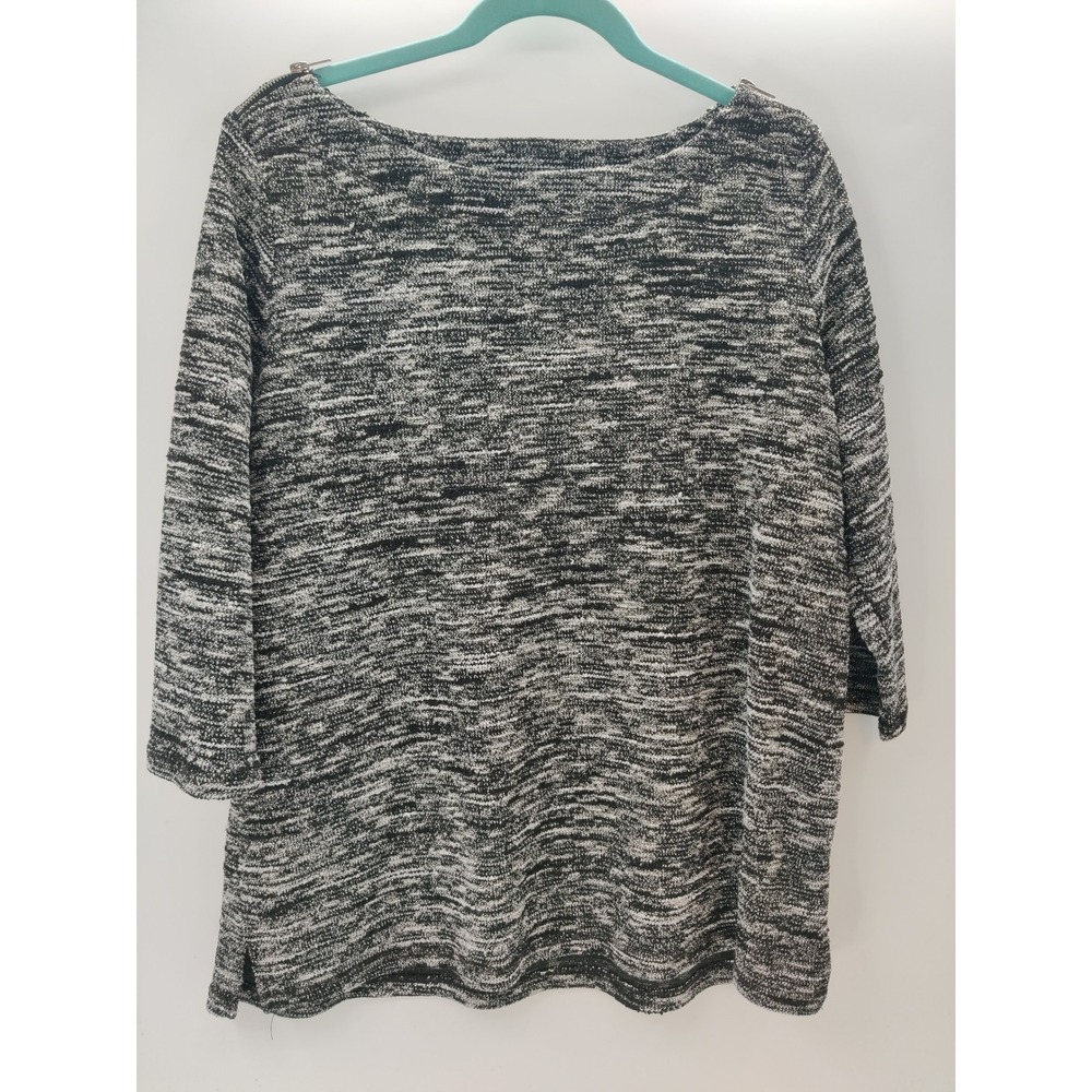 Liz Claiborne Weekend Womens XL Black White Space Dye Zip Shoulder Knit Top‎